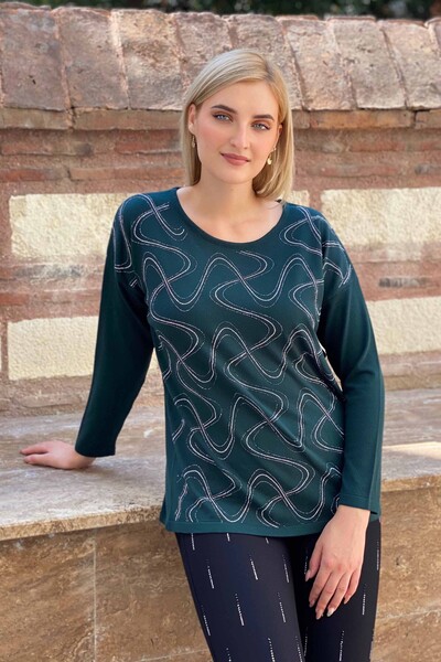 Wholesale Women's Knitwear Sweater Crew Neck Patterned - 16469 | KAZEE - Thumbnail