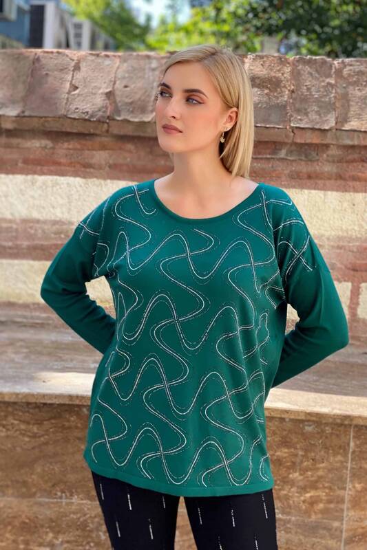 Wholesale Women's Knitwear Sweater Crew Neck Patterned - 16469 | KAZEE