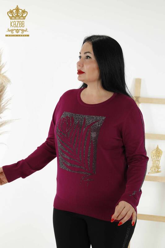 Wholesale Women's Knitwear Sweater - Crew Neck - Purple - 30159 | KAZEE
