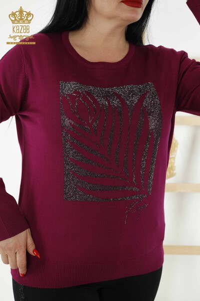 Wholesale Women's Knitwear Sweater - Crew Neck - Purple - 30159 | KAZEE - Thumbnail