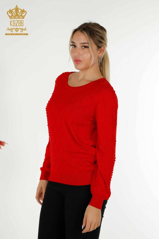 Wholesale Women's Knitwear Sweater Crew Neck Red - 16740 | KAZEE