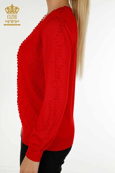 Wholesale Women's Knitwear Sweater Crew Neck Red - 16740 | KAZEE - Thumbnail