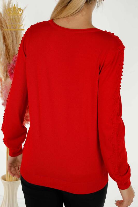 Wholesale Women's Knitwear Sweater Crew Neck Red - 16740 | KAZEE