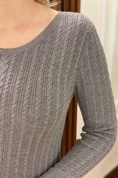 Wholesale Women's Knitwear Sweater Crew Neck Hair Braided - 12807 | KAZEE - Thumbnail
