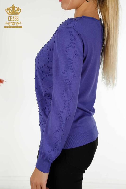 Wholesale Women's Knitwear Sweater Crew Neck Violet - 16740 | KAZEE