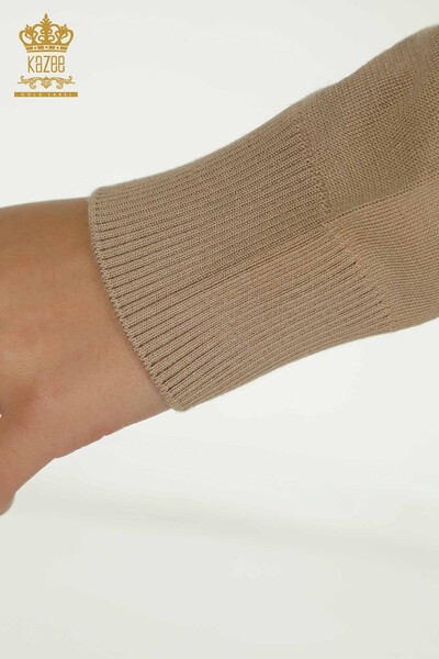 Wholesale Women's Knitwear Sweater - Bird Embroidered - Beige - 30745 | KAZEE - Thumbnail