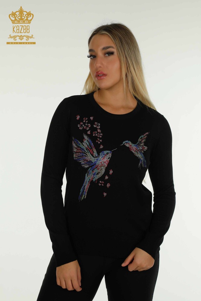 Wholesale Women's Knitwear Sweater Black with Bird Embroidery - 30401 | KAZEE - 1