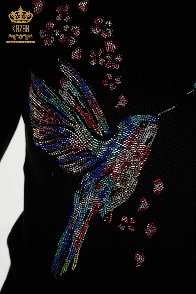 Wholesale Women's Knitwear Sweater Black with Bird Embroidery - 30401 | KAZEE - 3