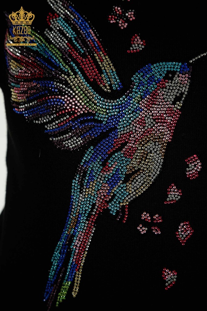 Wholesale Women's Knitwear Sweater Black with Bird Embroidery - 30401 | KAZEE - 4
