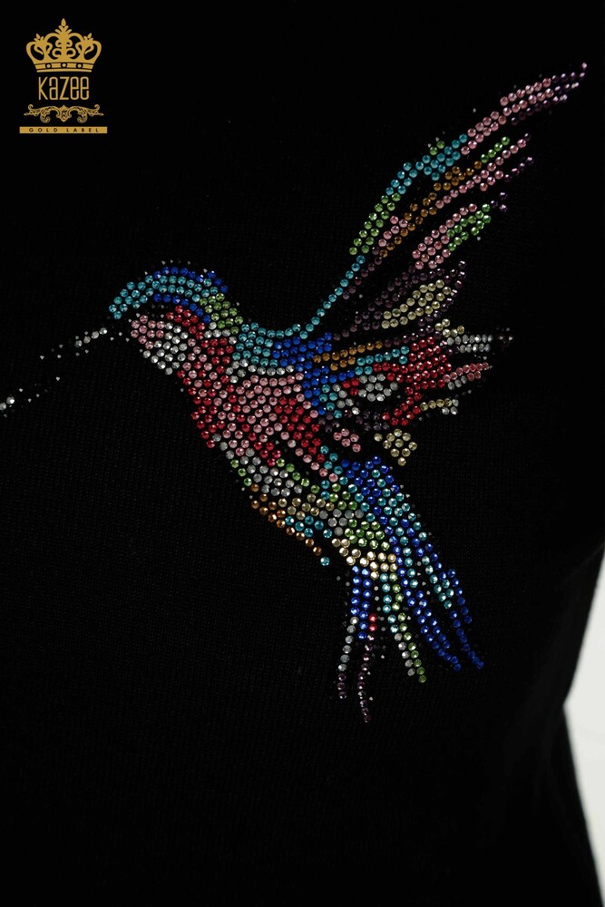 Wholesale Women's Knitwear Sweater Black with Bird Embroidery - 30401 | KAZEE - 5