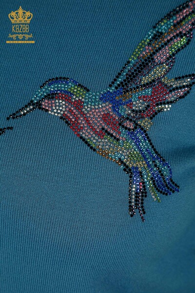 Wholesale Women's Knitwear Sweater Blue with Bird Embroidery - 30401 | KAZEE - 4