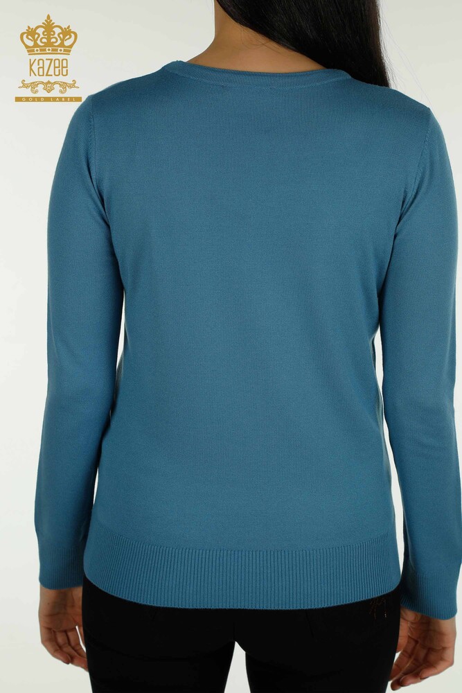 Wholesale Women's Knitwear Sweater Blue with Bird Embroidery - 30401 | KAZEE - 7