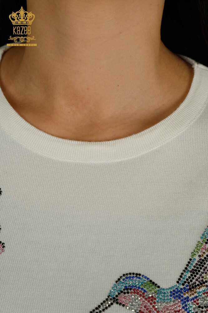 Wholesale Women's Knitwear Sweater Bird Embroidered Ecru - 30401 | KAZEE - 6