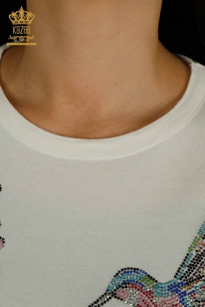 Wholesale Women's Knitwear Sweater Bird Embroidered Ecru - 30401 | KAZEE - 6