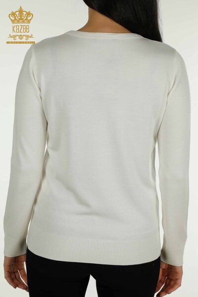 Wholesale Women's Knitwear Sweater Bird Embroidered Ecru - 30401 | KAZEE - 9