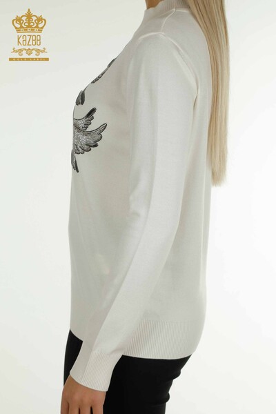 Wholesale Women's Knitwear Sweater - Bird Embroidered - Ecru - 30745 | KAZEE - Thumbnail