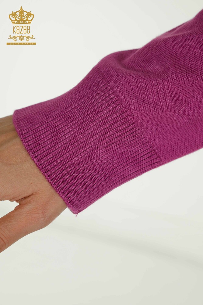 Wholesale Women's Knitwear Sweater Bird Embroidered Fuchsia - 30401 | KAZEE - 6