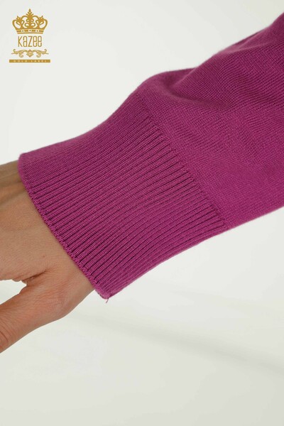 Wholesale Women's Knitwear Sweater Bird Embroidered Fuchsia - 30401 | KAZEE - 6