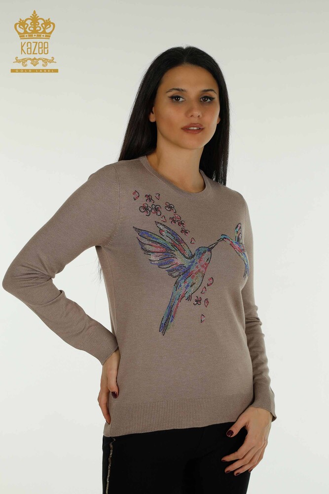 Wholesale Women's Knitwear Sweater Bird Embroidered Mink - 30401 | KAZEE - 1