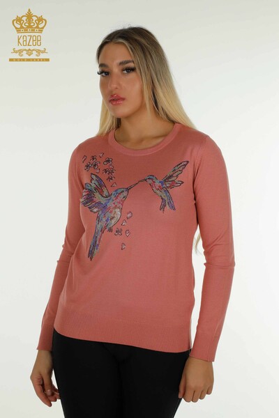 Wholesale Women's Knitwear Sweater Dusty Rose with Bird Embroidery - 30401 | KAZEE 