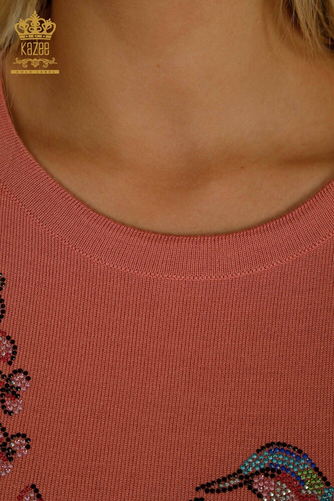 Wholesale Women's Knitwear Sweater Dusty Rose with Bird Embroidery - 30401 | KAZEE - 5