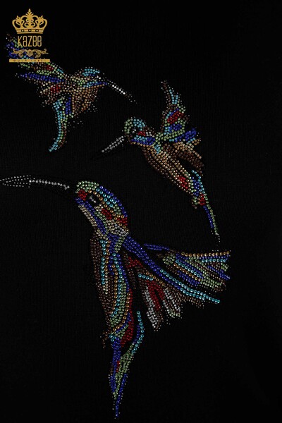 Wholesale Women's Knitwear Sweater Bird Pattern Black - 16459 | KAZEE - Thumbnail