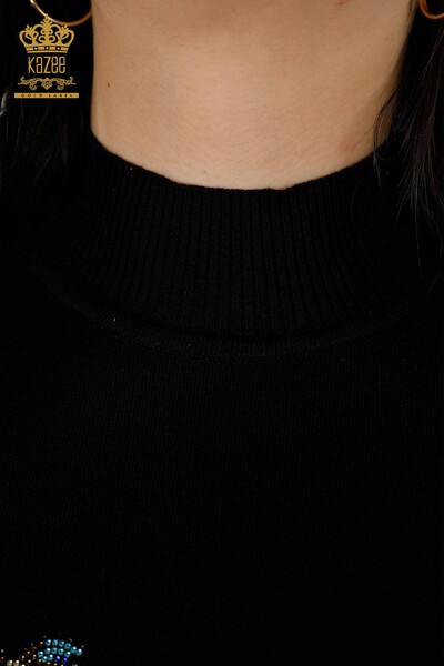 Wholesale Women's Knitwear Sweater Bird Pattern Black - 16459 | KAZEE - Thumbnail
