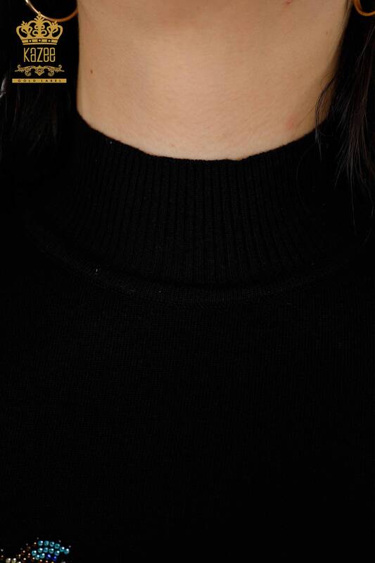 Wholesale Women's Knitwear Sweater Bird Pattern Black - 16459 | KAZEE