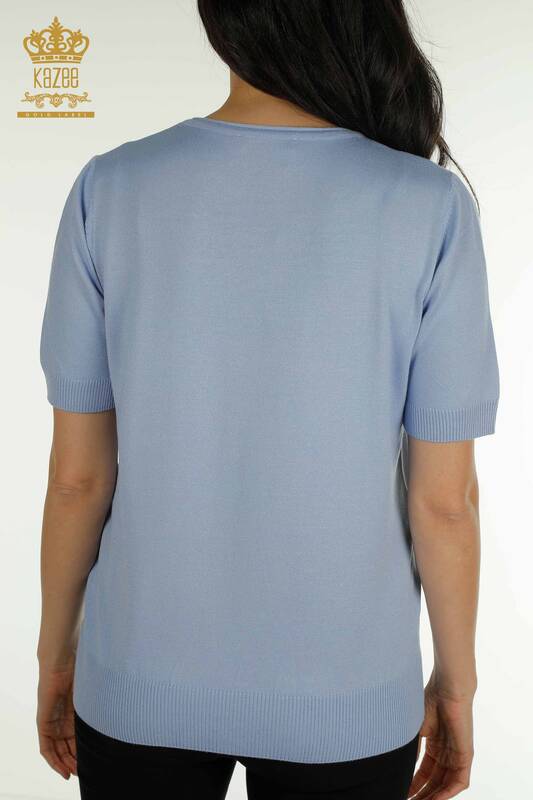 Wholesale Women's Knitwear Sweater Bird Patterned Blue - 30456 | KAZEE