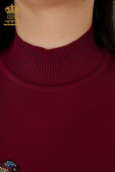 Wholesale Women's Knitwear Sweater Bird Patterned Purple - 16459 | KAZEE - Thumbnail