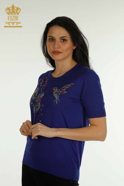 Wholesale Women's Knitwear Sweater Bird Patterned Saks - 30456 | KAZEE - Thumbnail