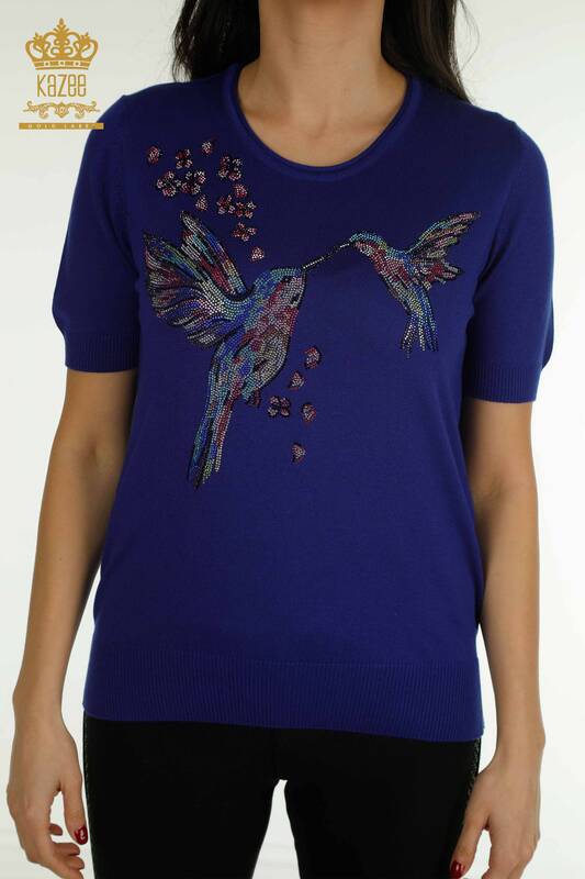 Wholesale Women's Knitwear Sweater Bird Patterned Saks - 30456 | KAZEE
