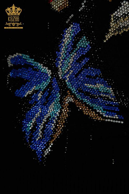 Wholesale Women's Knitwear Sweater Butterfly Embroidered Black - 30215 | KAZEE