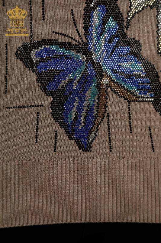 Wholesale Women's Knitwear Sweater Butterfly Embroidered Mink - 30215 | KAZEE