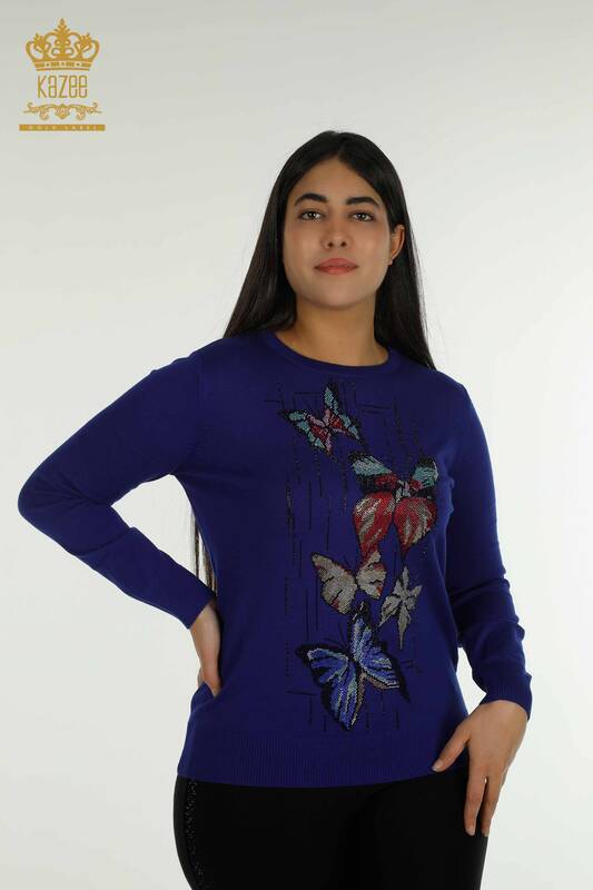 Wholesale Women's Knitwear Sweater Butterfly Embroidered Saks - 30215 | KAZEE