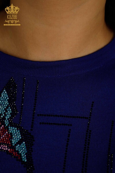 Wholesale Women's Knitwear Sweater Butterfly Embroidered Saks - 30215 | KAZEE - Thumbnail