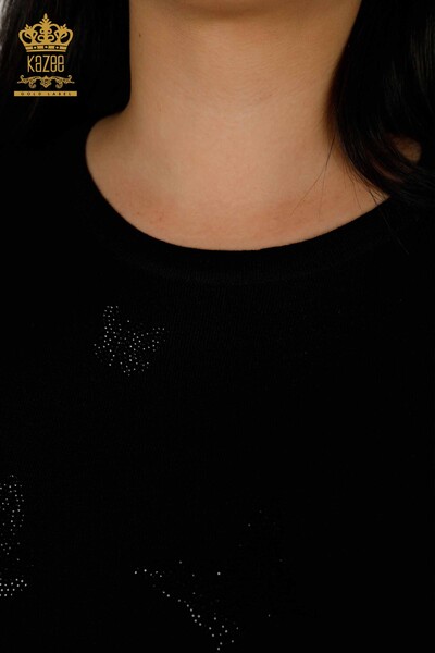Wholesale Women's Knitwear Sweater Butterfly Patterned Black - 30357 | KAZEE - Thumbnail