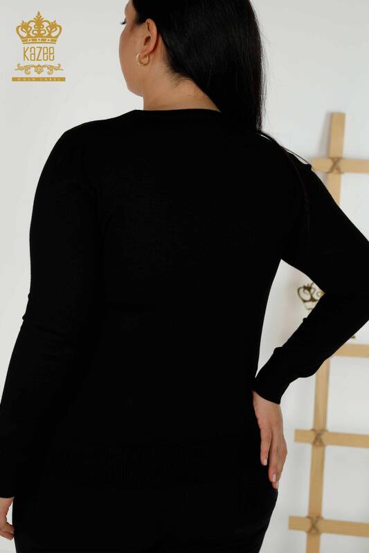 Wholesale Women's Knitwear Sweater Butterfly Patterned Black - 30357 | KAZEE