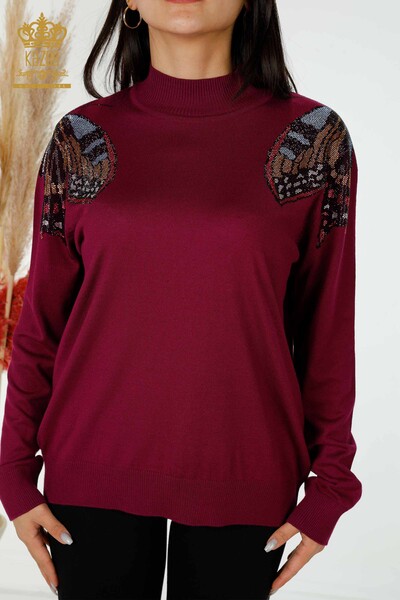 Wholesale Women's Knitwear Sweater Butterfly Patterned Purple - 30004 | KAZEE - Thumbnail