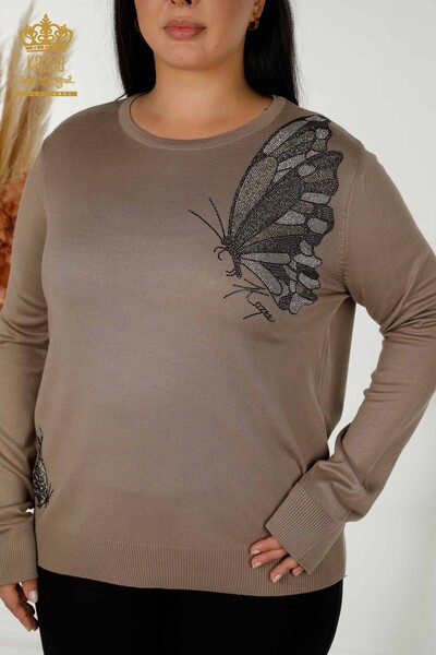 Wholesale Women's Knitwear Sweater Butterfly Patterned Mink - 16958 | KAZEE - Thumbnail