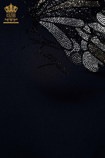 Wholesale Women's Knitwear Sweater Butterfly Patterned Navy - 16958 | KAZEE - Thumbnail