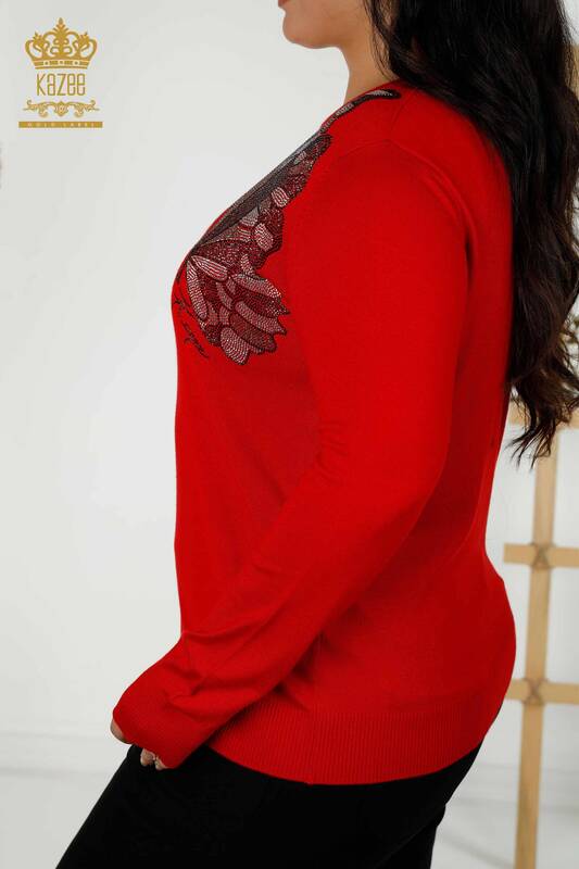 Wholesale Women's Knitwear Sweater - Butterfly Pattern - Red - 16958 | KAZEE