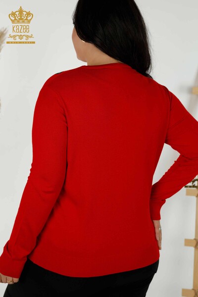 Wholesale Women's Knitwear Sweater - Butterfly Pattern - Red - 16958 | KAZEE - Thumbnail