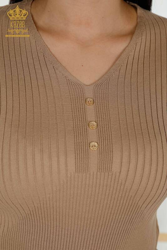 Wholesale Women's Knitwear Sweater - Button Detailed - Beige - 30043 | KAZEE