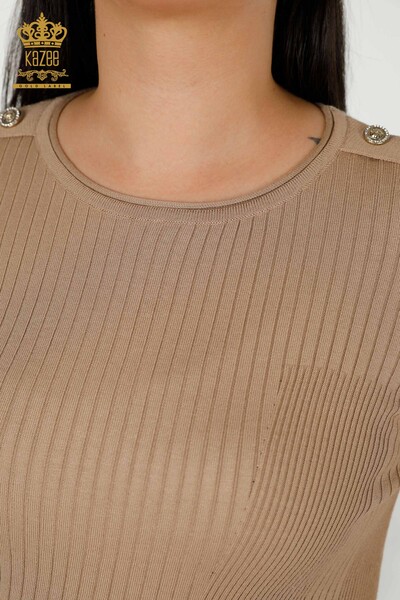 Wholesale Women's Knitwear Sweater Button Detailed Beige - 30045 | KAZEE - Thumbnail