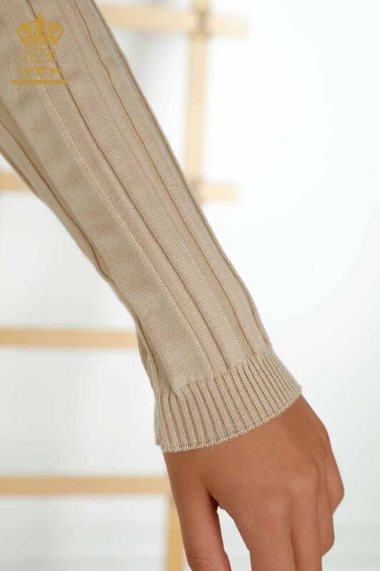 Wholesale Women's Knitwear Sweater Button Detailed Beige - 30134 | KAZEE