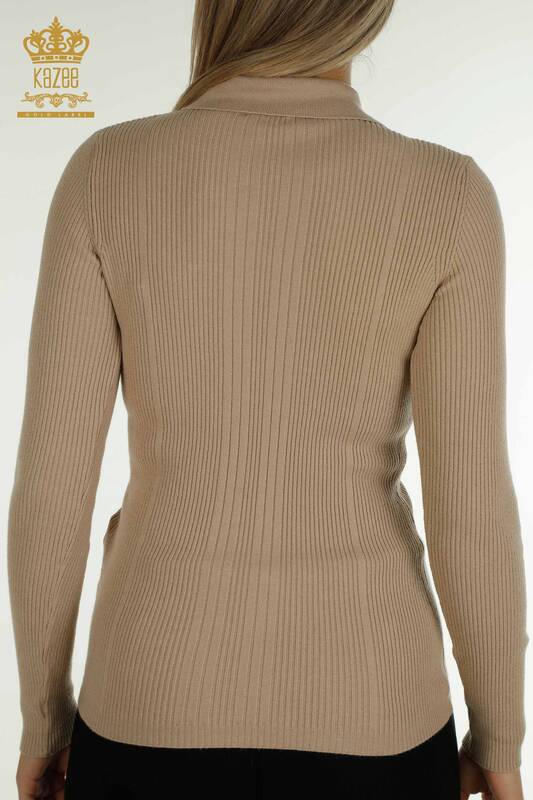 Wholesale Women's Knitwear Sweater Button Detailed Beige - 30364 | KAZEE