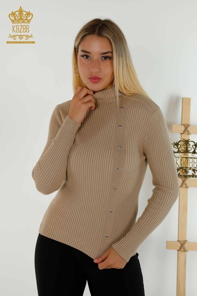 Wholesale Women's Knitwear Sweater Button Detailed Beige - 30394 | KAZEE - Thumbnail
