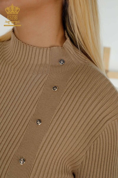 Wholesale Women's Knitwear Sweater Button Detailed Beige - 30394 | KAZEE - Thumbnail