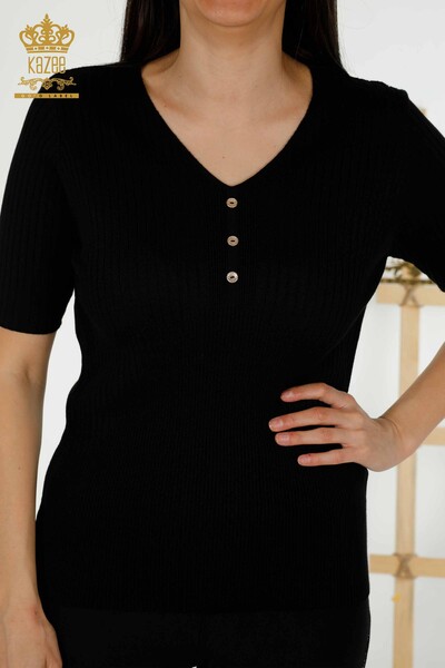 Wholesale Women's Knitwear Sweater - Button Detailed - Black - 30043 | KAZEE - Thumbnail